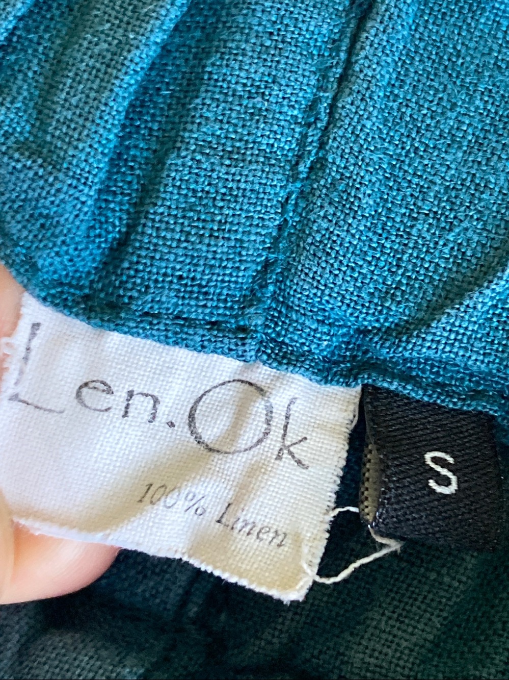 Len.OK 100% Organic Linen Lantern Hem Wide Leg Loose Fit Teal Pant Balloon sz S - Picture 5 of 5